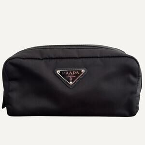 Prada Re-Nylon Triangle Metal Logo Small Pouch Black Made in Italy